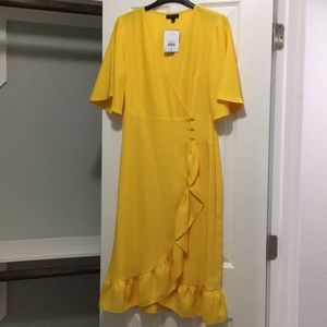 Topshop midi yellow wrap dress size 4